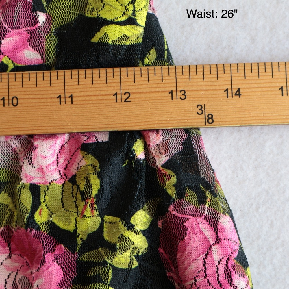 Betsey Johnson Pink Floral Lace Mini Dress Black Ruffle Milkmaid JN108350 Small - Picture 4 of 11